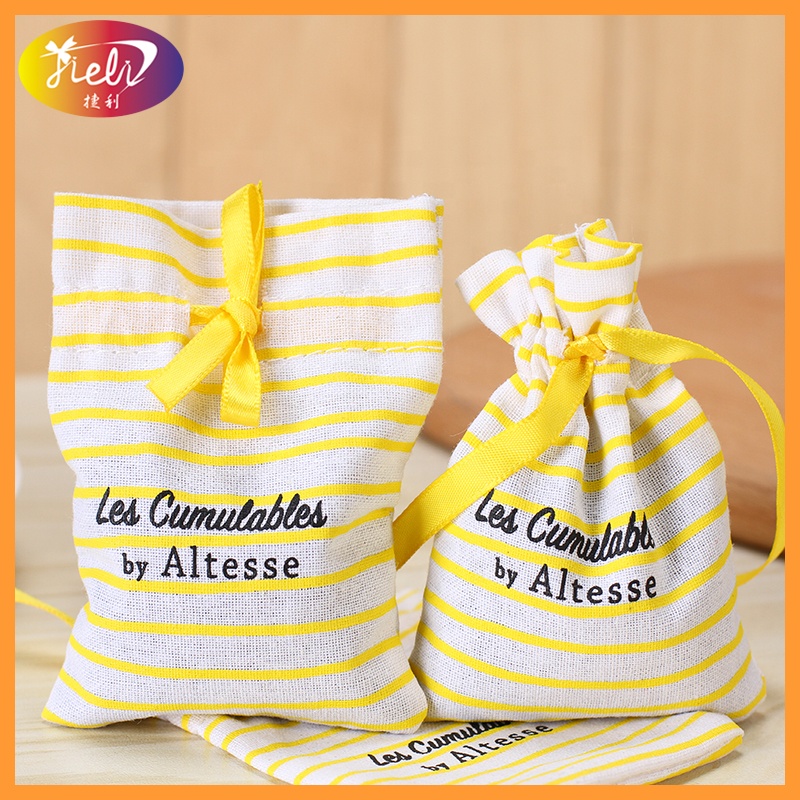 Factory customized small cotton canvas drawstring jewelry gift bag with logo