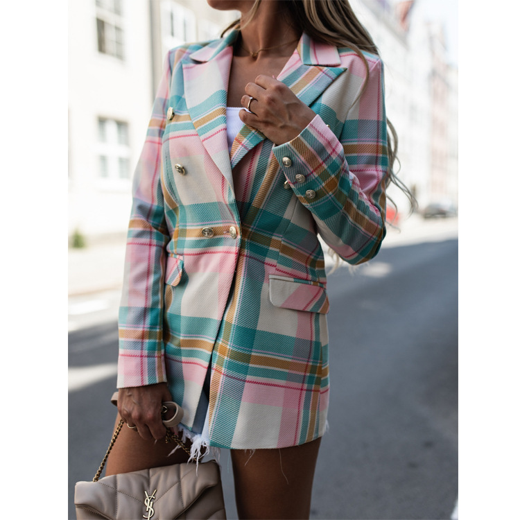 2021 Newest Fall Fashion Woman's Pink Paid Casual Jacket Blazers Ladies Women