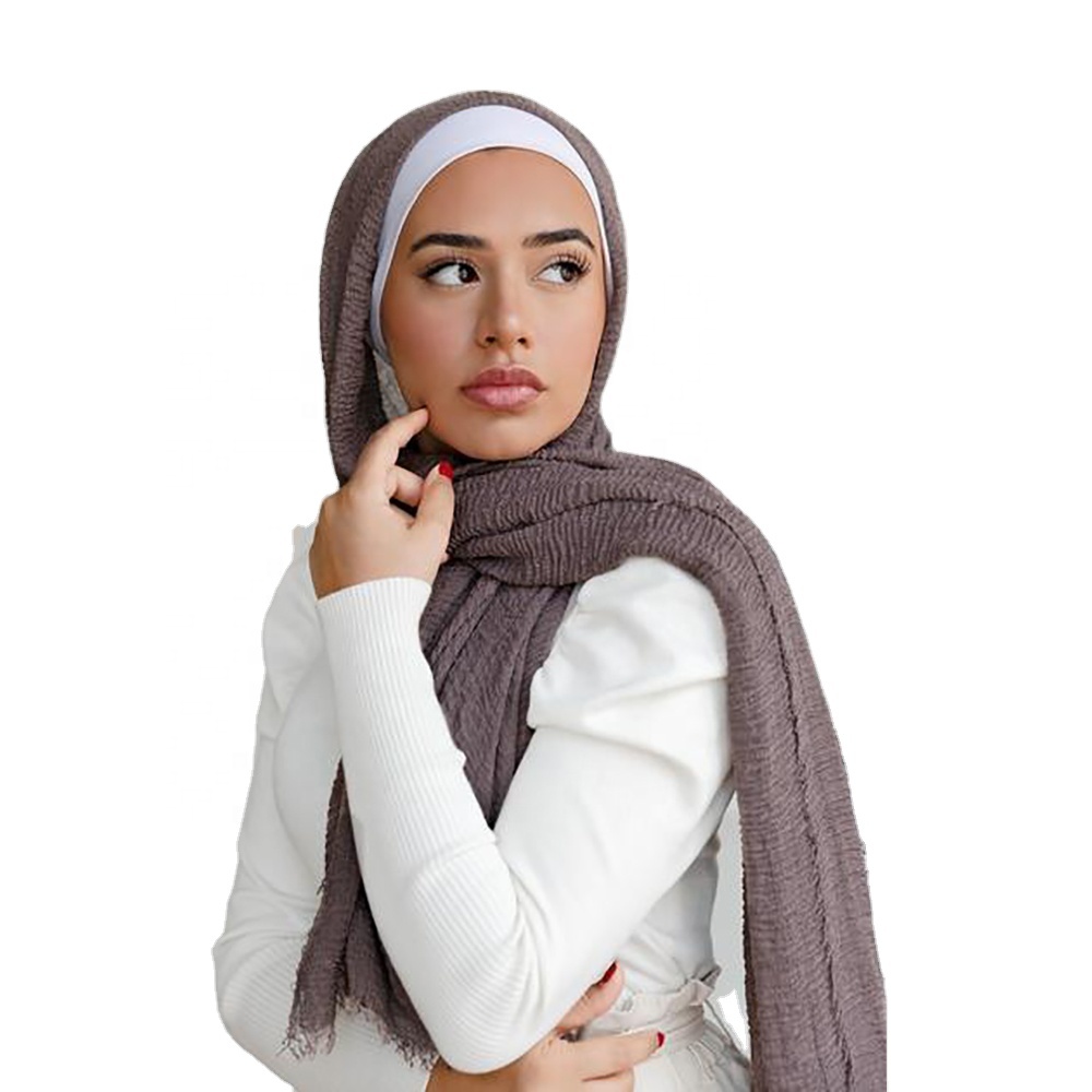 Wholesale Crinkle Soft Gauzy Solid Color Collection Woven Women Hijab Cotton Scarf
