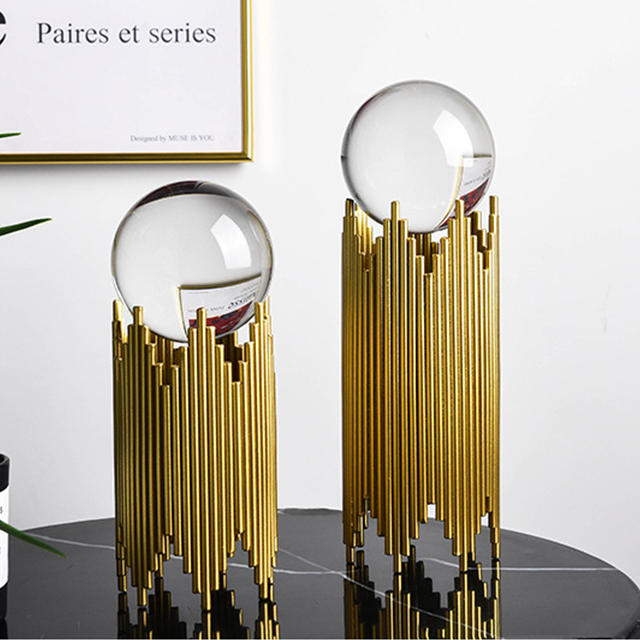 Light Luxury Modern Arts Style Living Room Metal Crystal Ball Home Decoration