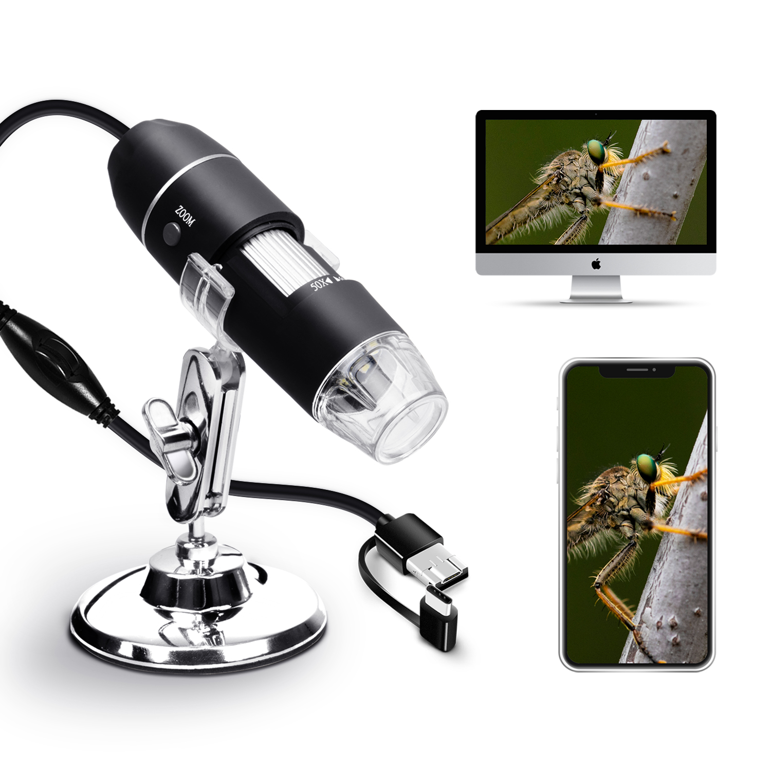 Kailiwei USB окно Android микроскоп 40x to1000x увеличение эндоскоп мини-камера с OTG адаптером и металлической подставкой