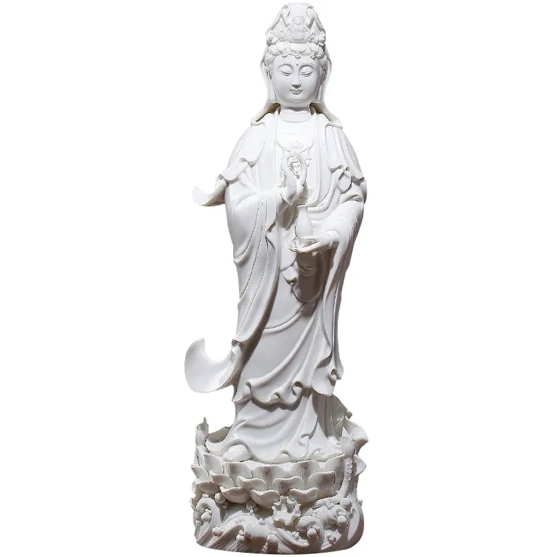 White Porcelain Standing Lotus Avalokitesvara Bodhisattva Ceramic Buddha Ornaments Home Furnishings Baoping Avalokitesvara