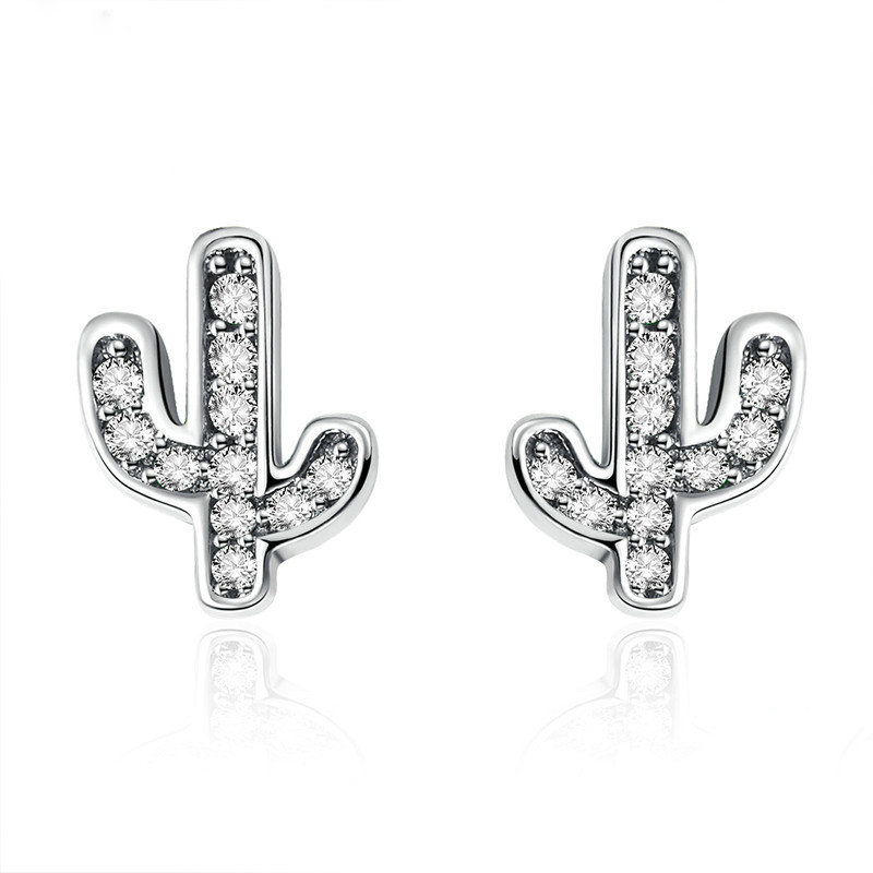 Vintage fashion cactus sterling silver earrings women 925 diamond-studded minimalist earrings women