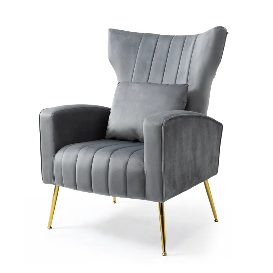 Morden Grey Big Size High Back Living Room Velvet Armchair Furniture Modern Accent Chair