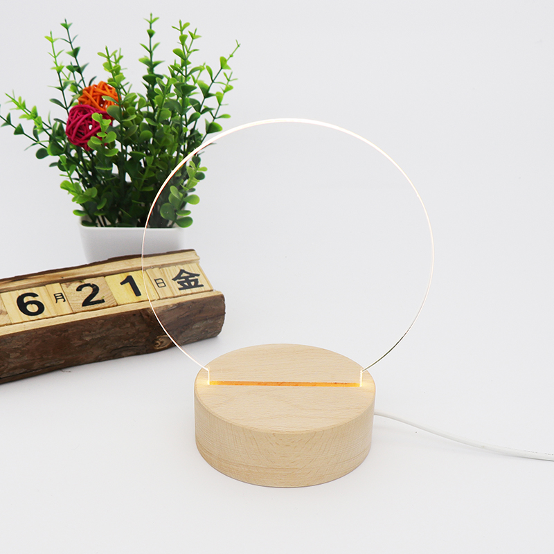 Лидер продаж, светодиодная настольная лампа с Usb, круглая Светодиодная лампа с деревянным основанием, акриловый ночник без рисунка для творчества