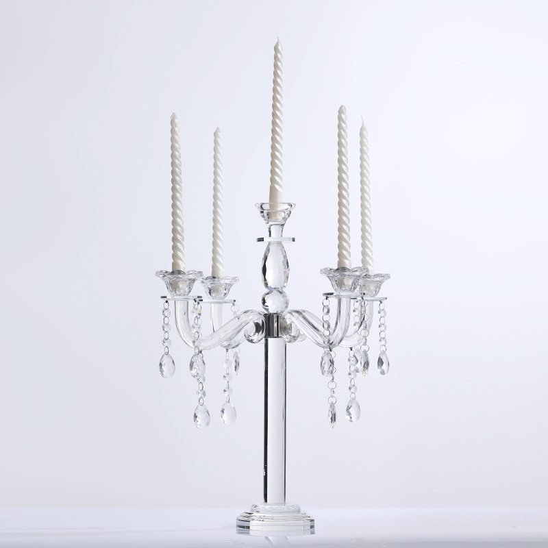 Wholesale Crystal glass 5 arms Candle Holders For Wedding Centerpiece Product Table Decorations Centerpiece Candlestick