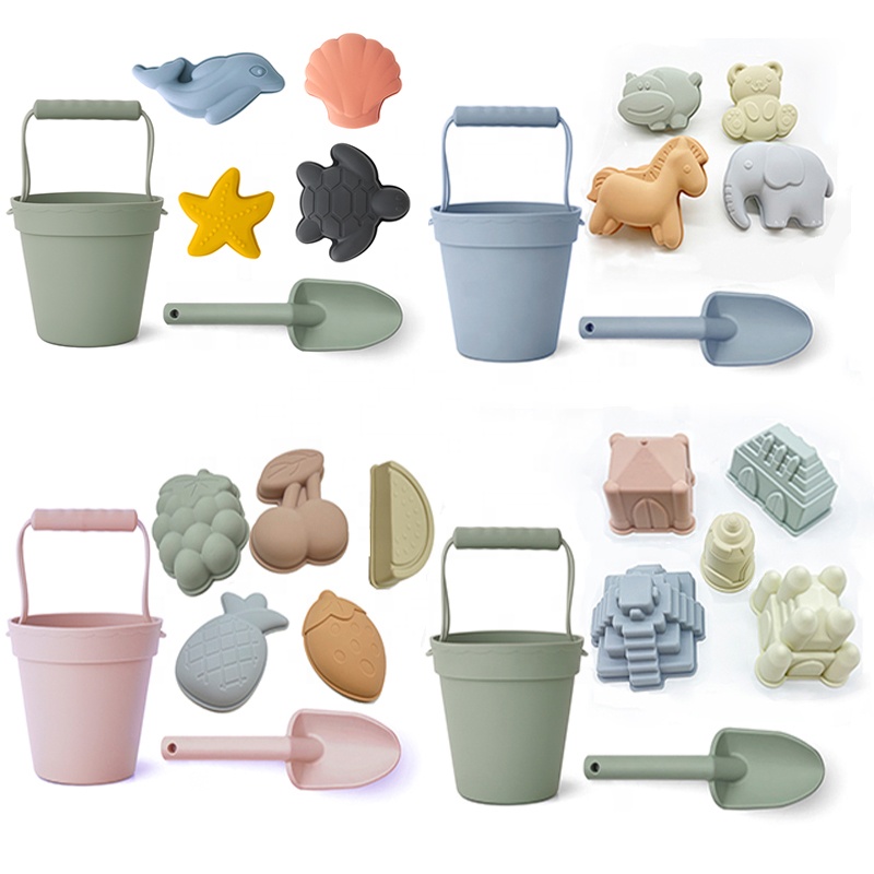 New Patent BPA FREE Portable Silicone Sand Bucket Toys, Customized Silicone Beach Toys,Silicone Bucket Pail and Spade sets