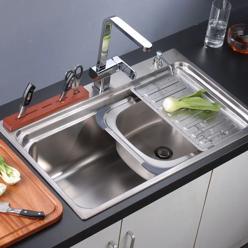 modern luxury stainless steel double bowl vessel Multifunctional handmade kitchen sink