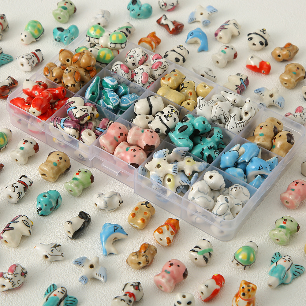 New 13-27mm Colorful Ceramic Clay Beads Handmade Graffiti Animal Dog Beaded Charm For DIY Bracelet Necklace Jewelry Accessories