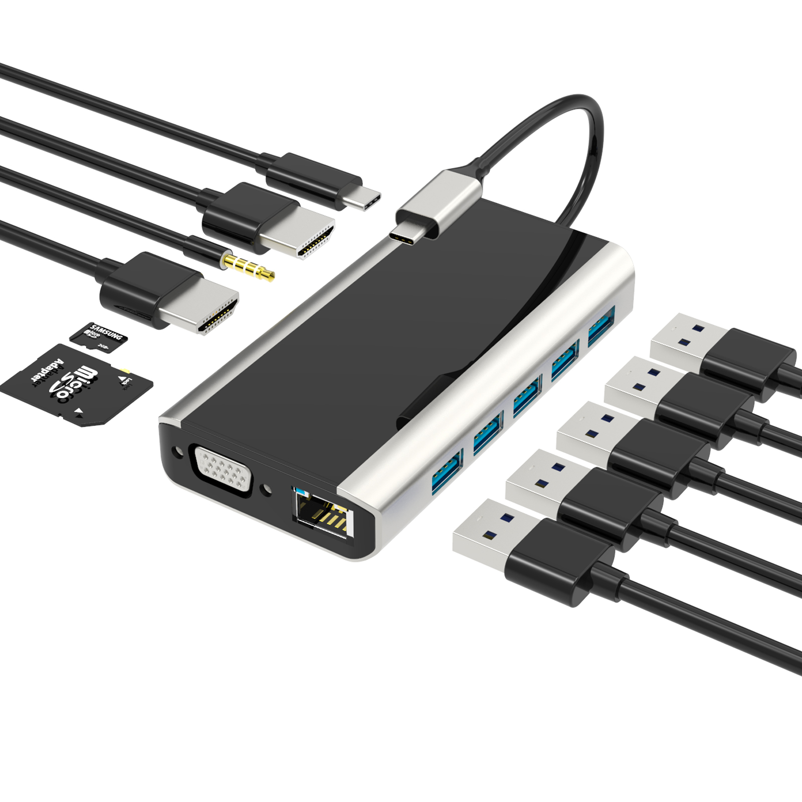 Многофункциональная док-станция типа C USB Hub 14 в 1 USB C адаптер USB3.0 4K Беспроводная зарядка для Mac Mini Macbook ноутбука