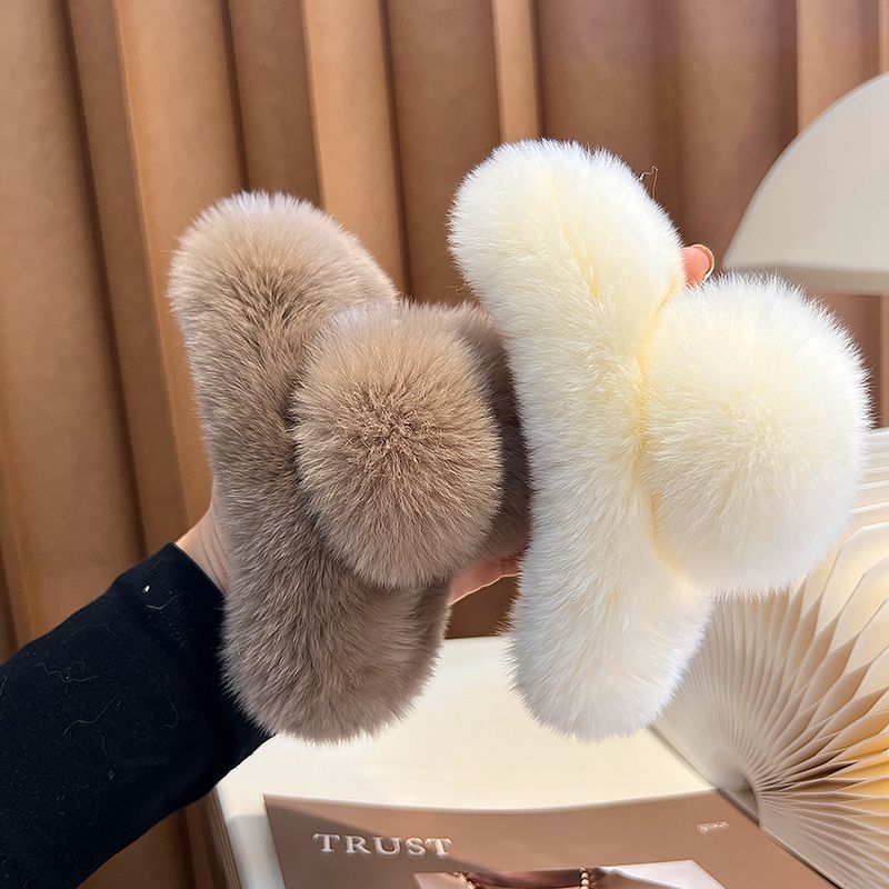 Real Rabbit Fur Hair Clips для Women, Furry Claw, Solid Color, Fashion Accessories, 13 см, winter