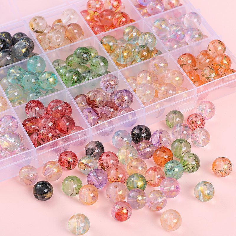 Wholesale DIY Handmade Necklace with Crystal Loose Beads Glass Ice Ink Blooming Gold Beads Hand Beaded Jewelry Accessories