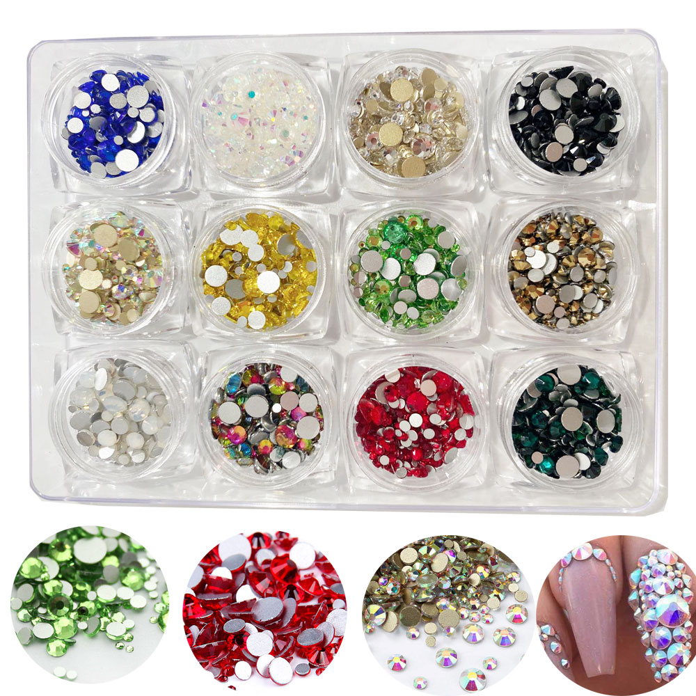 3600 шт. Amazon Горячие Nail Art смешанный Форма Необычные формы в коробке плоскодонный стеклянный ногтей ошейник украшенный фальшивыми алмазами