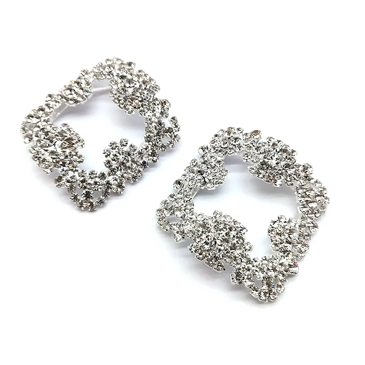 Wholesale Custom Fashion Square Silver Plated Crystal Rhinestone Shoe Clip For Bridal High Heels DIY Jewelry Accessories