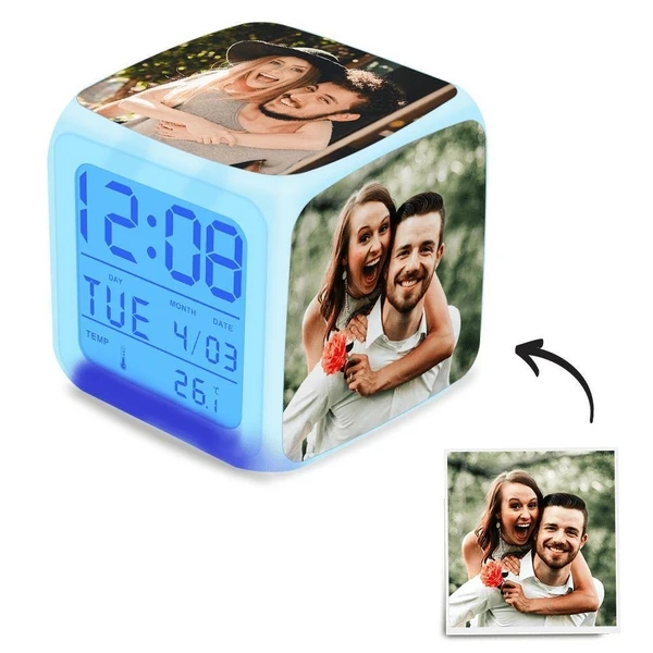 Personalized Alarm Clock Multiphoto Colorful Lights Gifts for Her