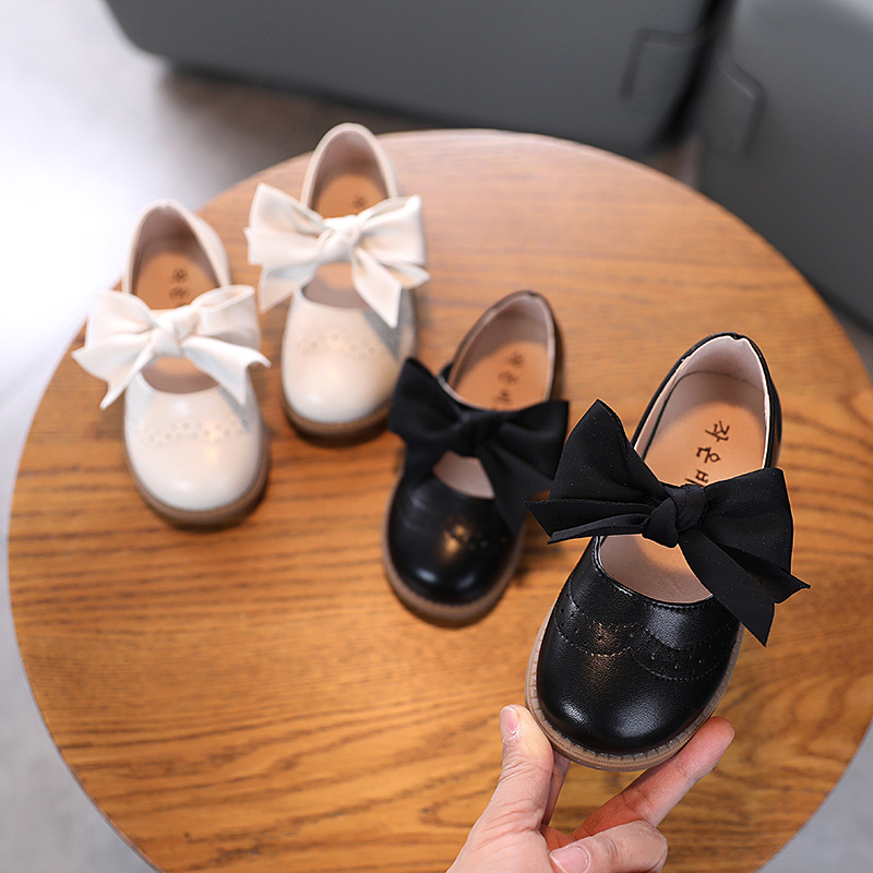 Korean Fashion Girls' Small Leather Shoes Bow Back Children Leather Shoes For Kids