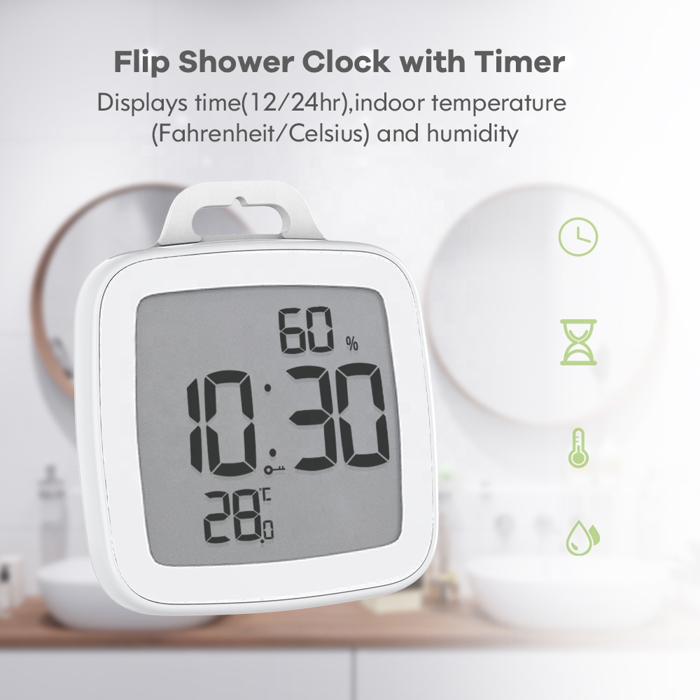 BALDR B0008 Flip Shower Clock for Bathroom Waterproof Countdown Timer with Touch Button Thermometer Hygrometer Wall Clock