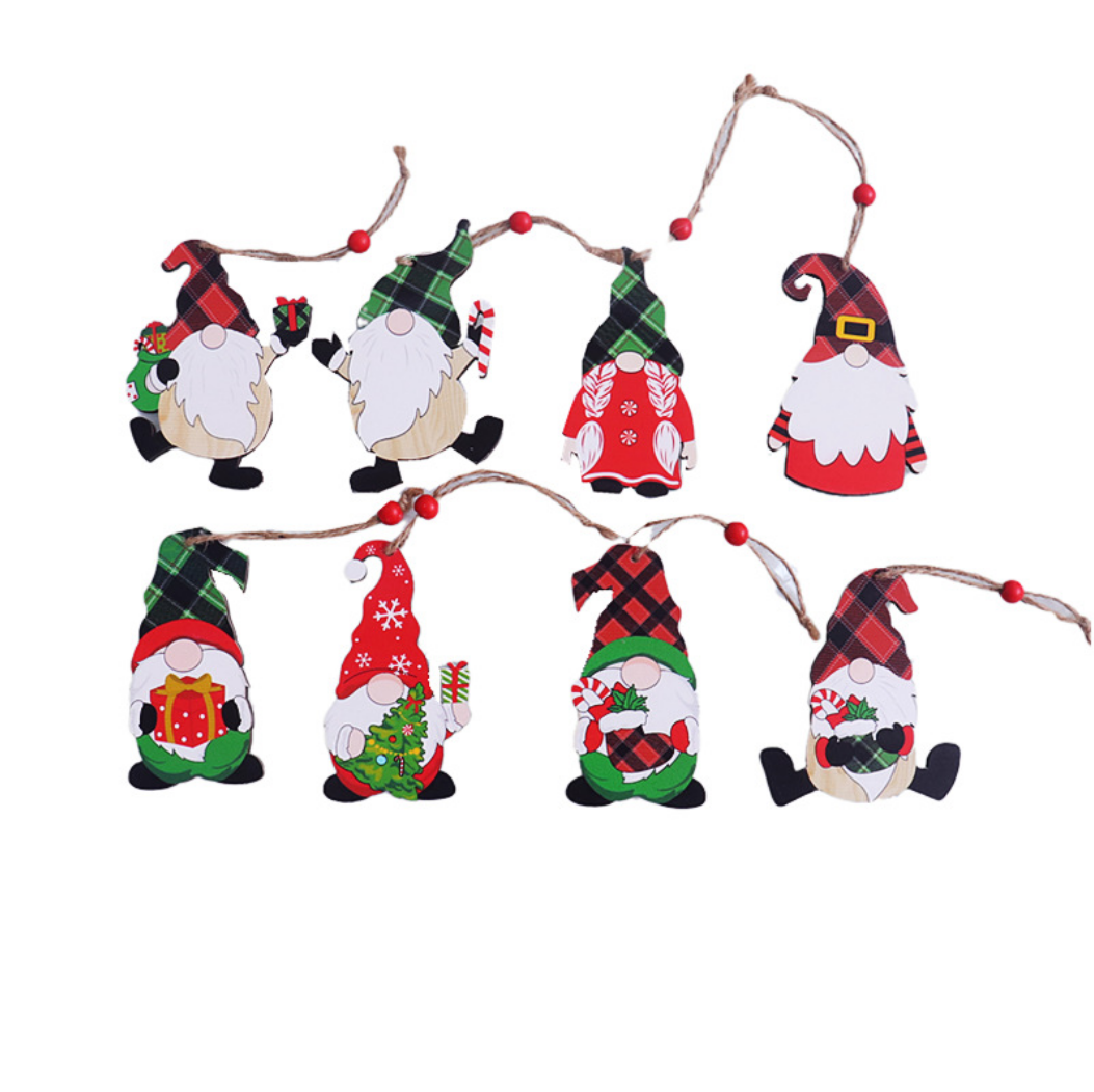 New Christmas decorations painted wooden pendant Christmas tree faceless old man Rudolph pattern Pendant