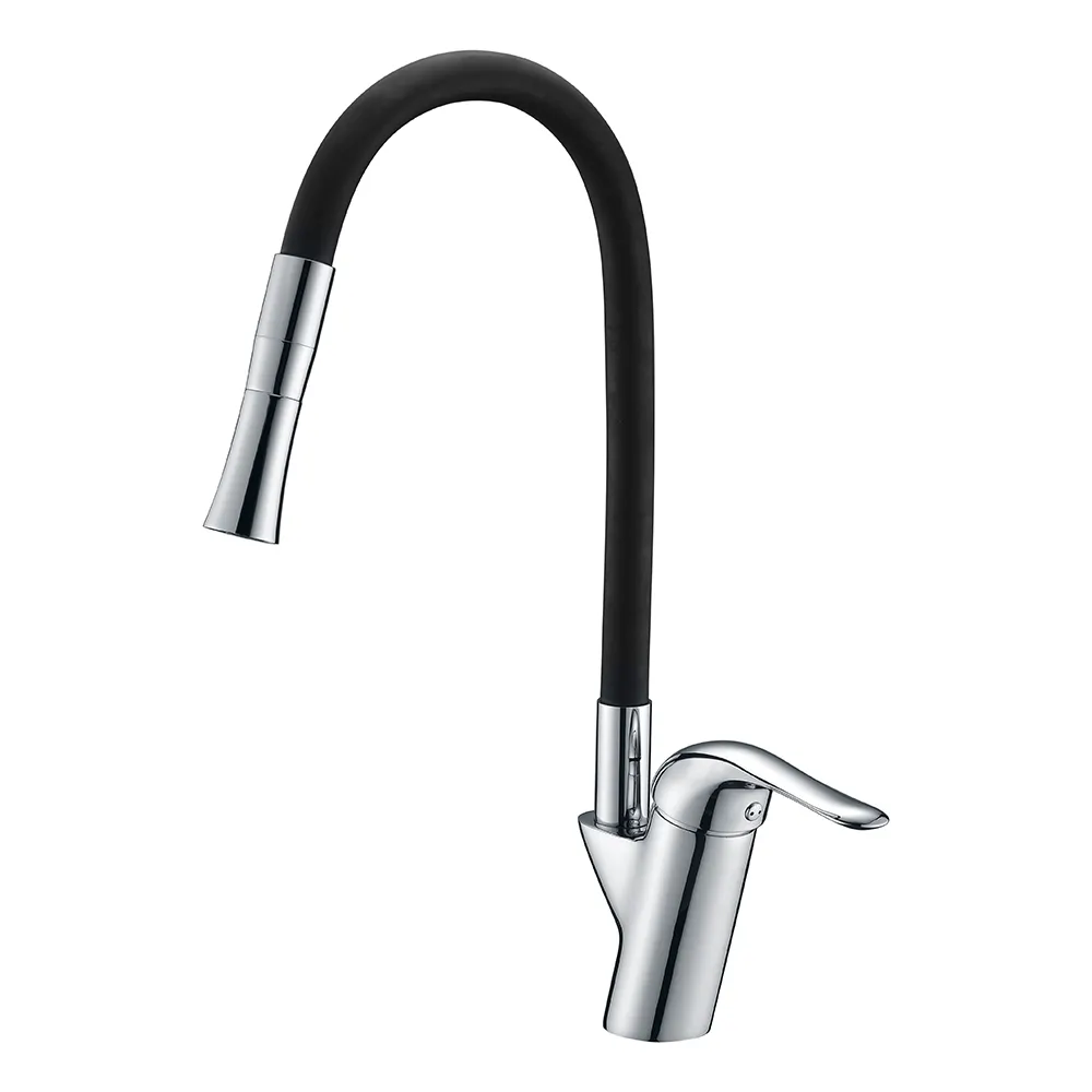 Chrome flexible handle single hole kitchen faucet