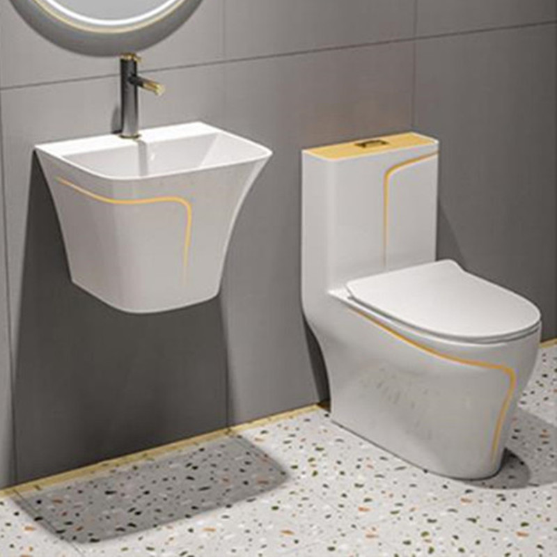 Modern Hotel Bathroom Independent Ceramic White Bathroom With Matte White Toilet Set