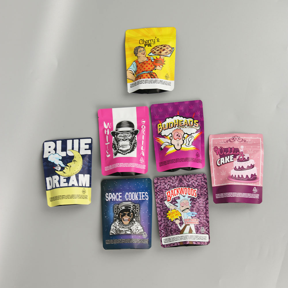 Free Sample Custom Printed Ziplock Foil Bolsas De Hierba Mylar Edible Gummy Packaging Bags Cookie 3.5g Runtz Smell Proof