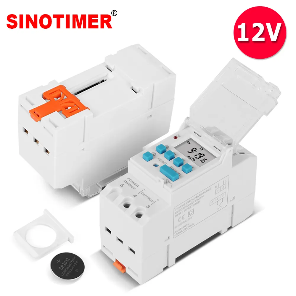 SINOTIMER DIN Rail 4 Pins Voltage Output Digital Switch Timer  24V AC DC Electronic Time Clock Relay with Replaceable Battery