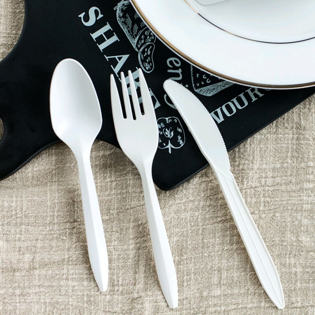 Disposable Cutlery Biodegradable compostable Fork Knife Coffee Spoon Spork Plastic Dinnerware Sets