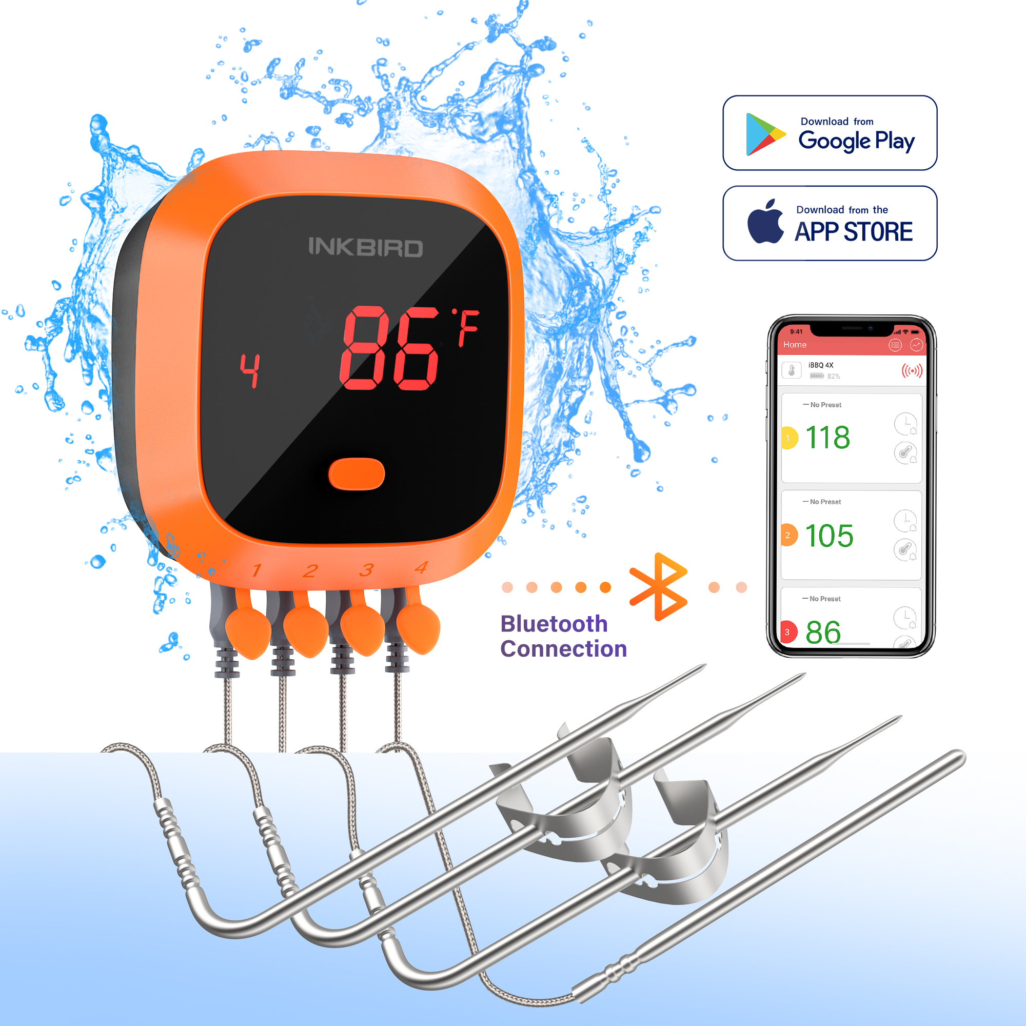 Бесплатная доставка Inkbird IBT-4XC беспроводной Открытый Bluetooth цифровой термометр для мяса, водонепроницаемый, выполненный в привлекательном дизайне