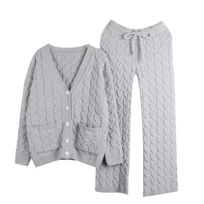 wholesale Japanese style chenille underwear women V neck long sleeve twist cardigan home service two piece pajamas set