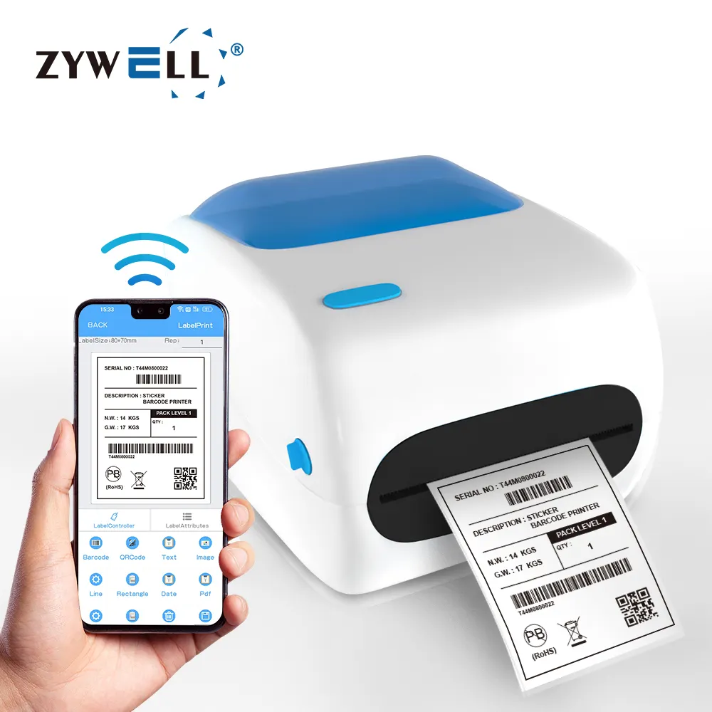 Black and White 4x6 Shipping Label Printer with Large Paper Bin ZY910 A6 Thermal Barcode Printer