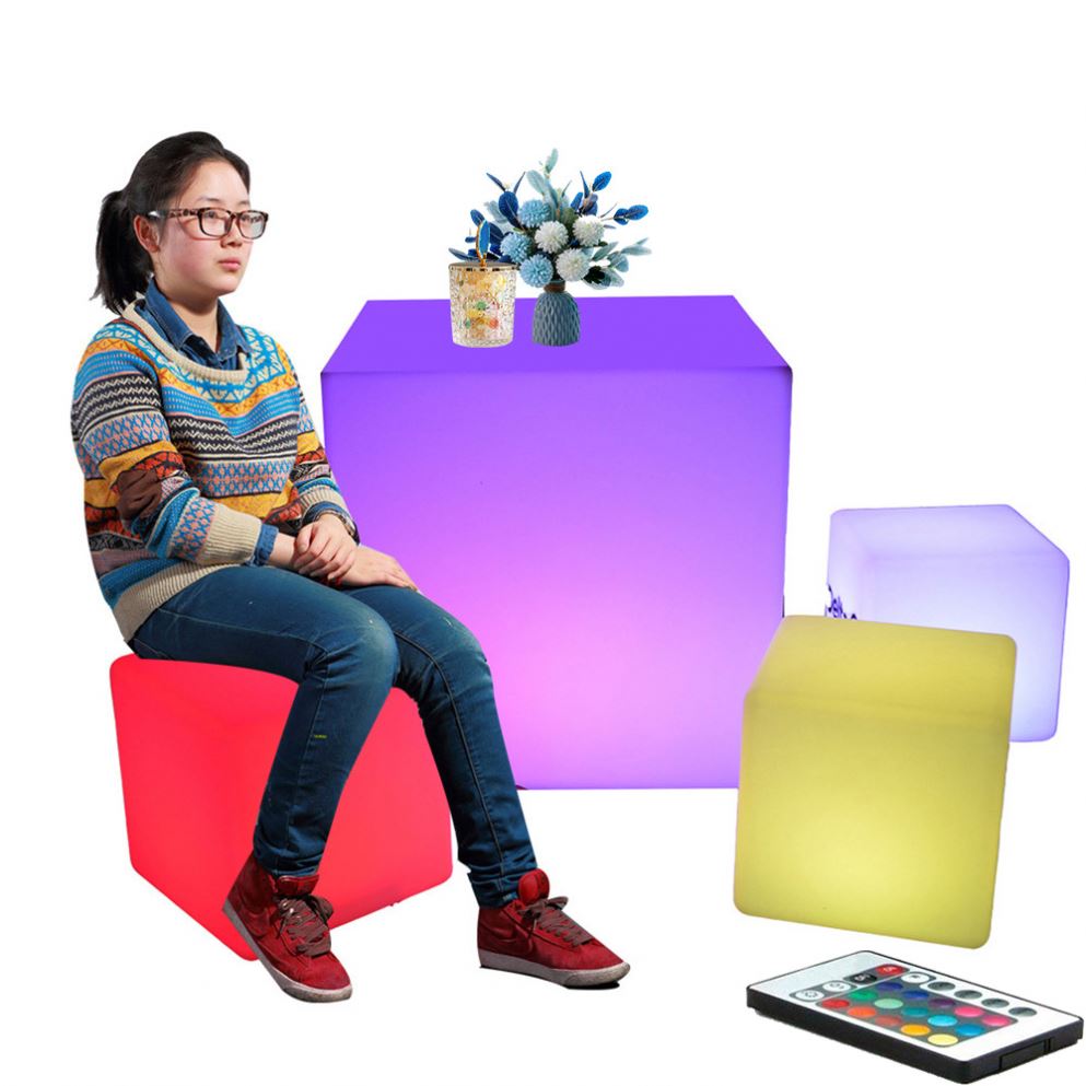 Modern 40x40 LED Cube Bar Tables and Chairs Rechargeable Colors Changing Plastic Furniture for Outdoor and Living Room Use