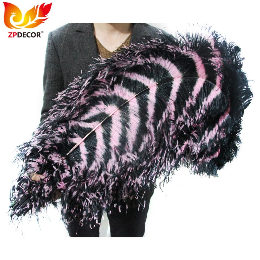 Professional Supplier ZPDECOR Wholesale 70-75 cm Striped Dyed Black and Pink Large Long Ostrich Feathers for Carnival Costumes