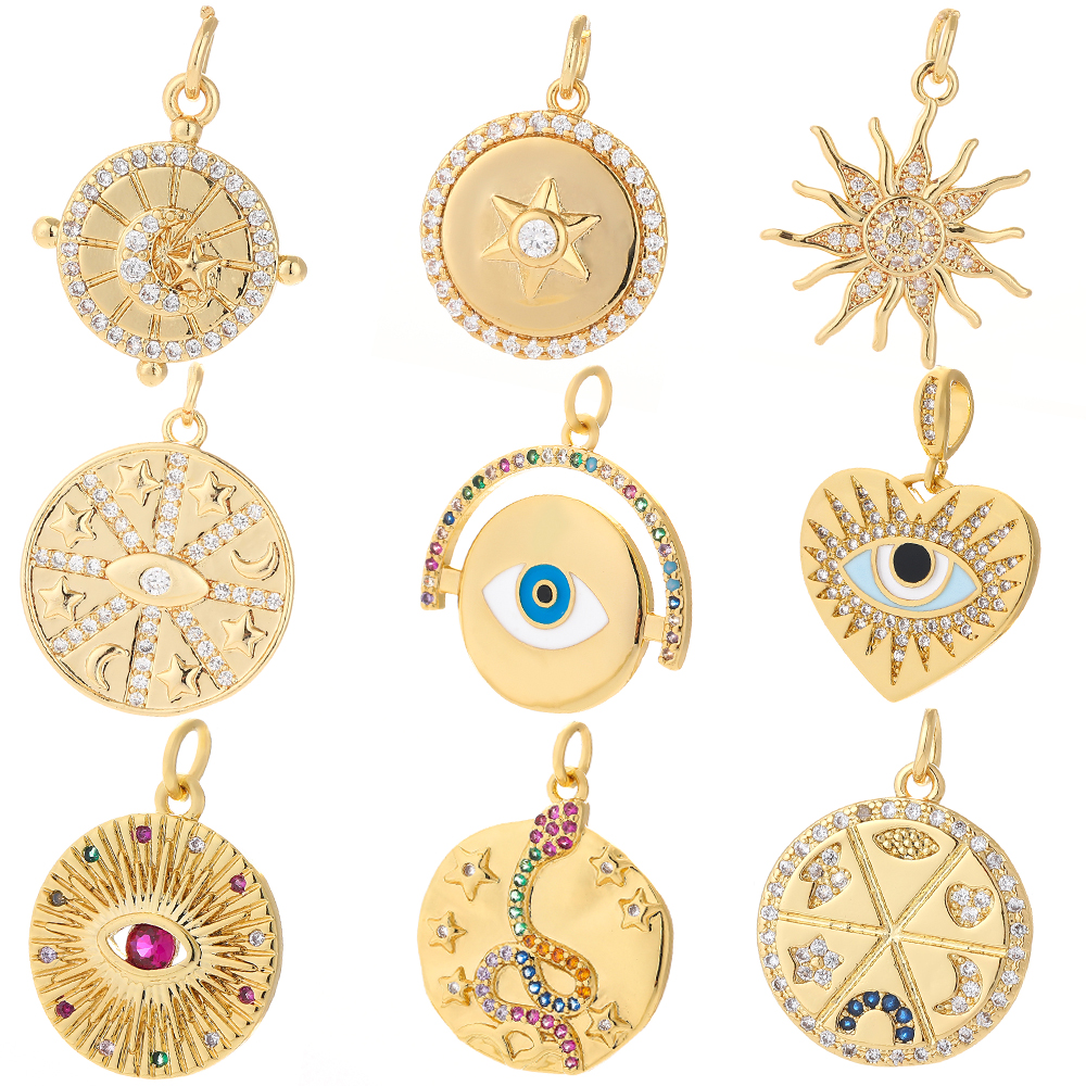Good quality 2021 summer trendy wholesale crystal pendan turkish evils eye star round charms raw materials for jewelry making