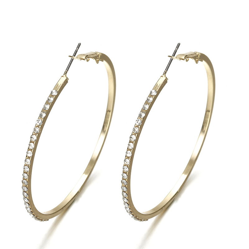7cm Personality Super Crystal Big Circles Hoop Earrings For Women Fashion Gold Silver Color Jewelry Big Round Circle Earring