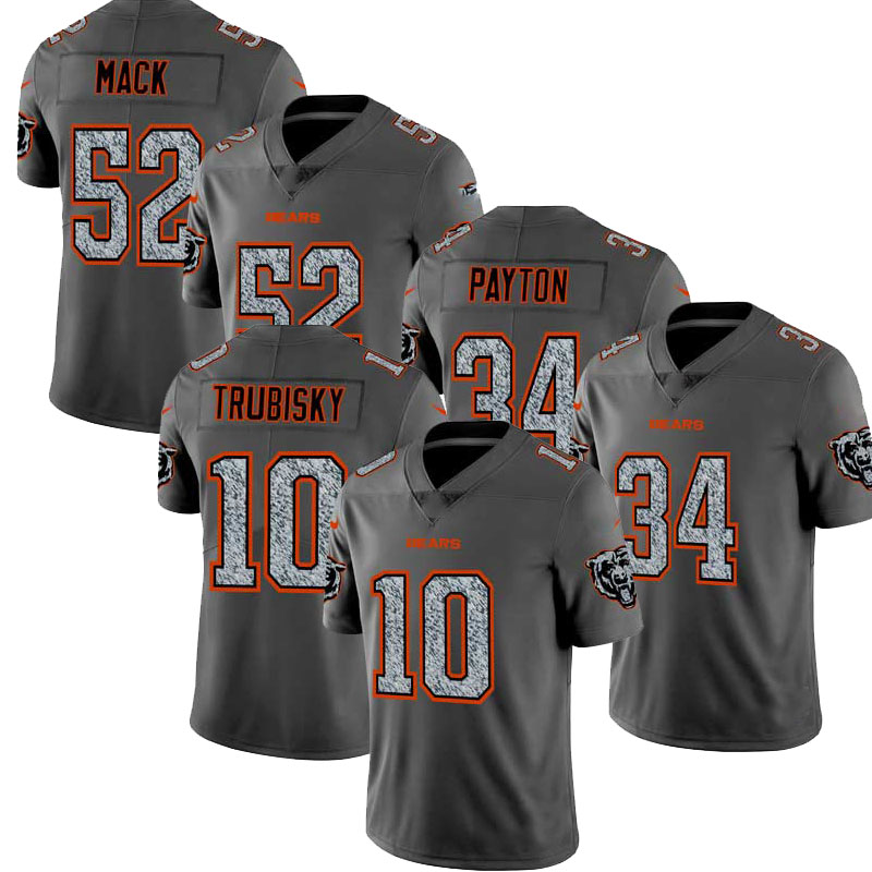 Оптовая продажа, мужские Регби Джерси MACK 52 # PAYTON 34 # TRUBISKY 10 # Grey, новинка 2021, дешево