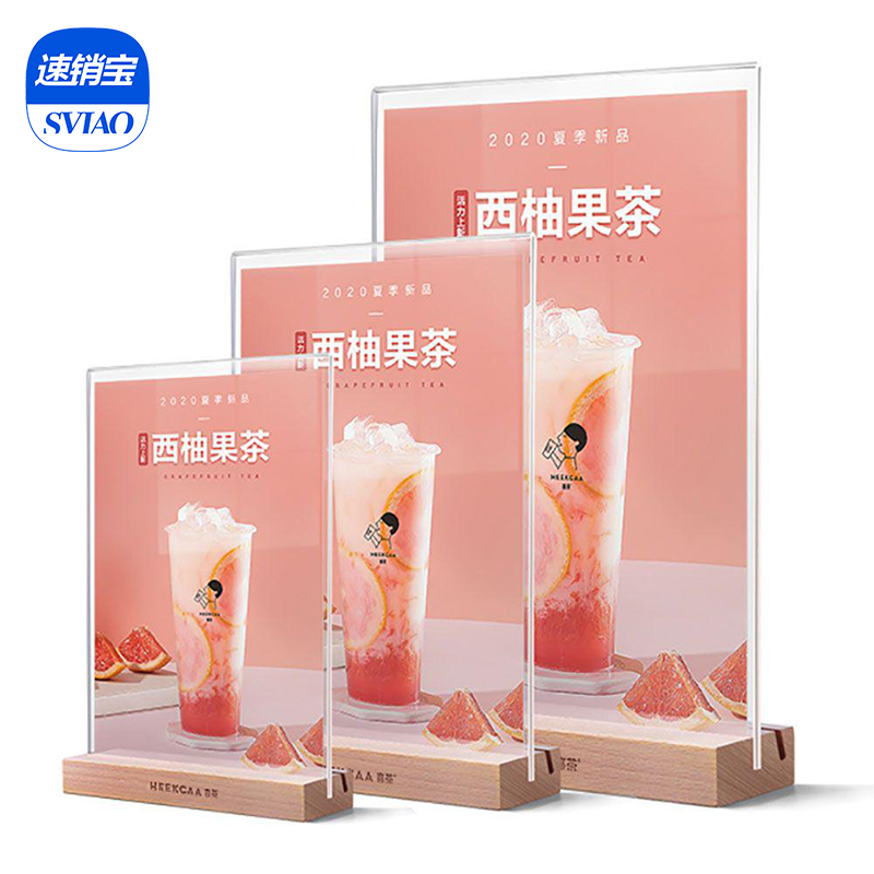 Drop shopping double side Vertical acrylic wood restaurant coffee store dessert milk tea shop table menu photo card holder