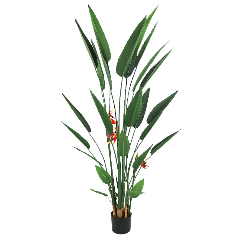 180cm high artificial bird of paradise plant with flowers in plastic pot for indoor decoration