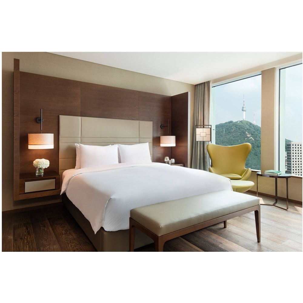 Wood bed frame hotel upholstered luxury bed room headboard