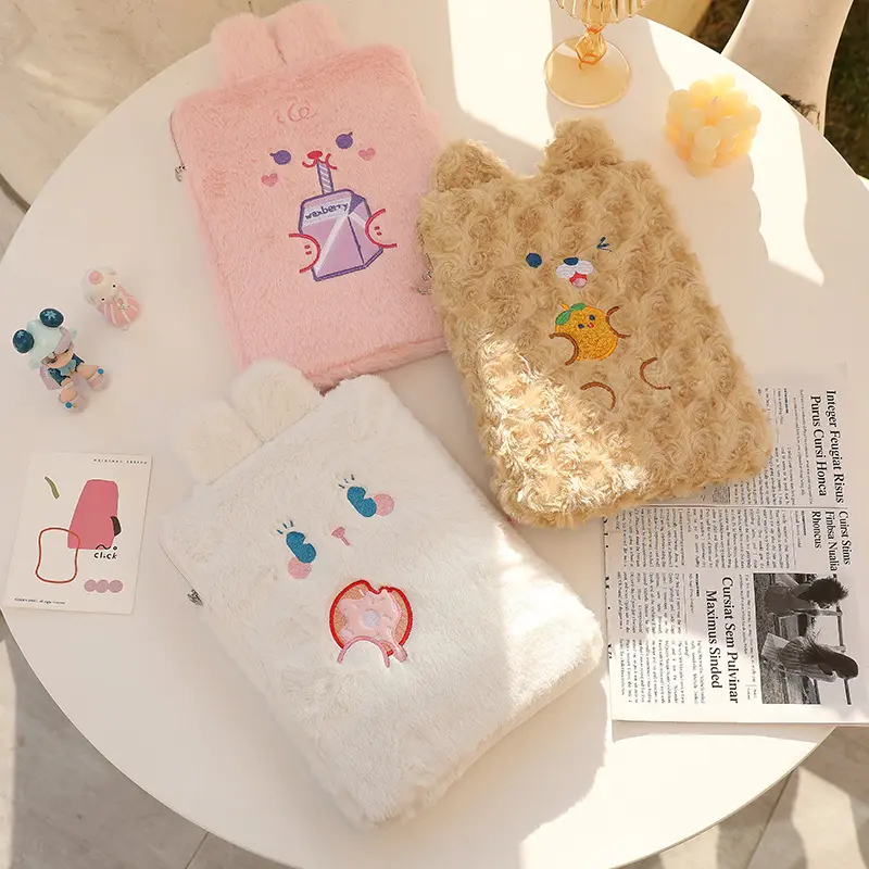 Cute furry bunny bear for ipad laptop bag cartoon characters Korean girl creative plush tablet storage liner bag