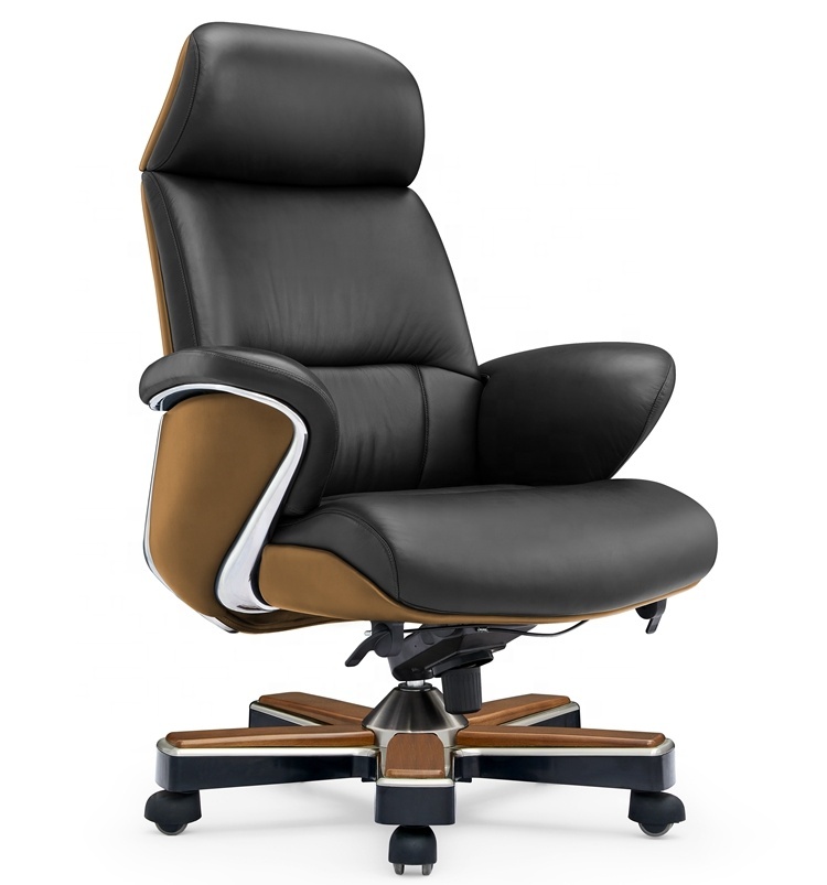 High Back Revolving Executive Office Chair Ergonomic Office Chairs Luxury Wooden Leather Office Chair