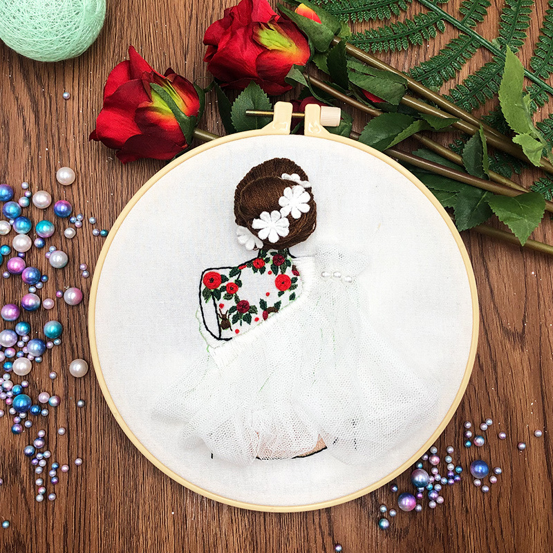 Lovely Girl Beginners Embroidery Kit for Adults with Hoop, Thread, Needles, Full Kit, DIY Craft for Beginner