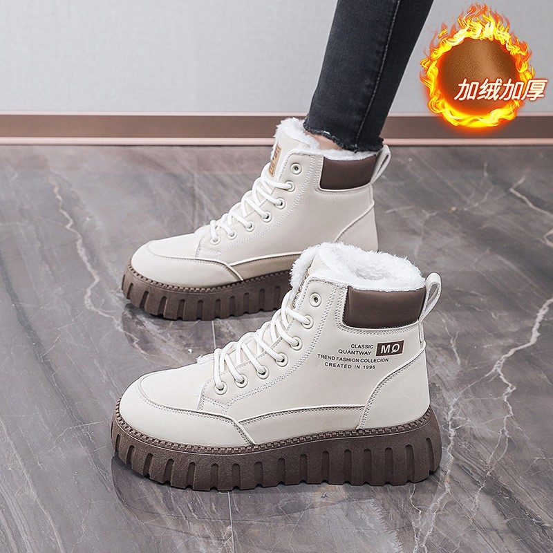 Winter high top boots for women, Korean version, versatile, thick and warm cotton shoes, thick soled casual snow boots