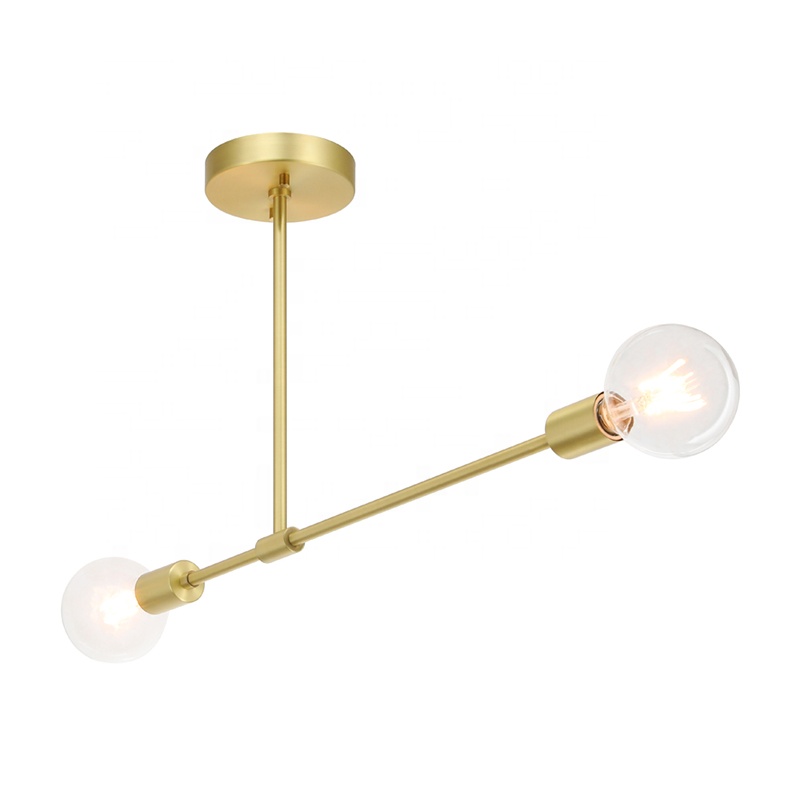 Satin Brass 2 Light Semi Flush Mount Celling Light with LED Bulb for Bedroom Living Room