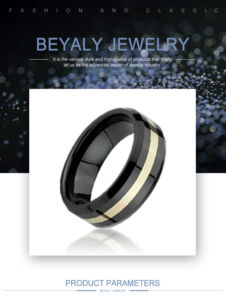 Black enamel simple tungsten ring with gold plated