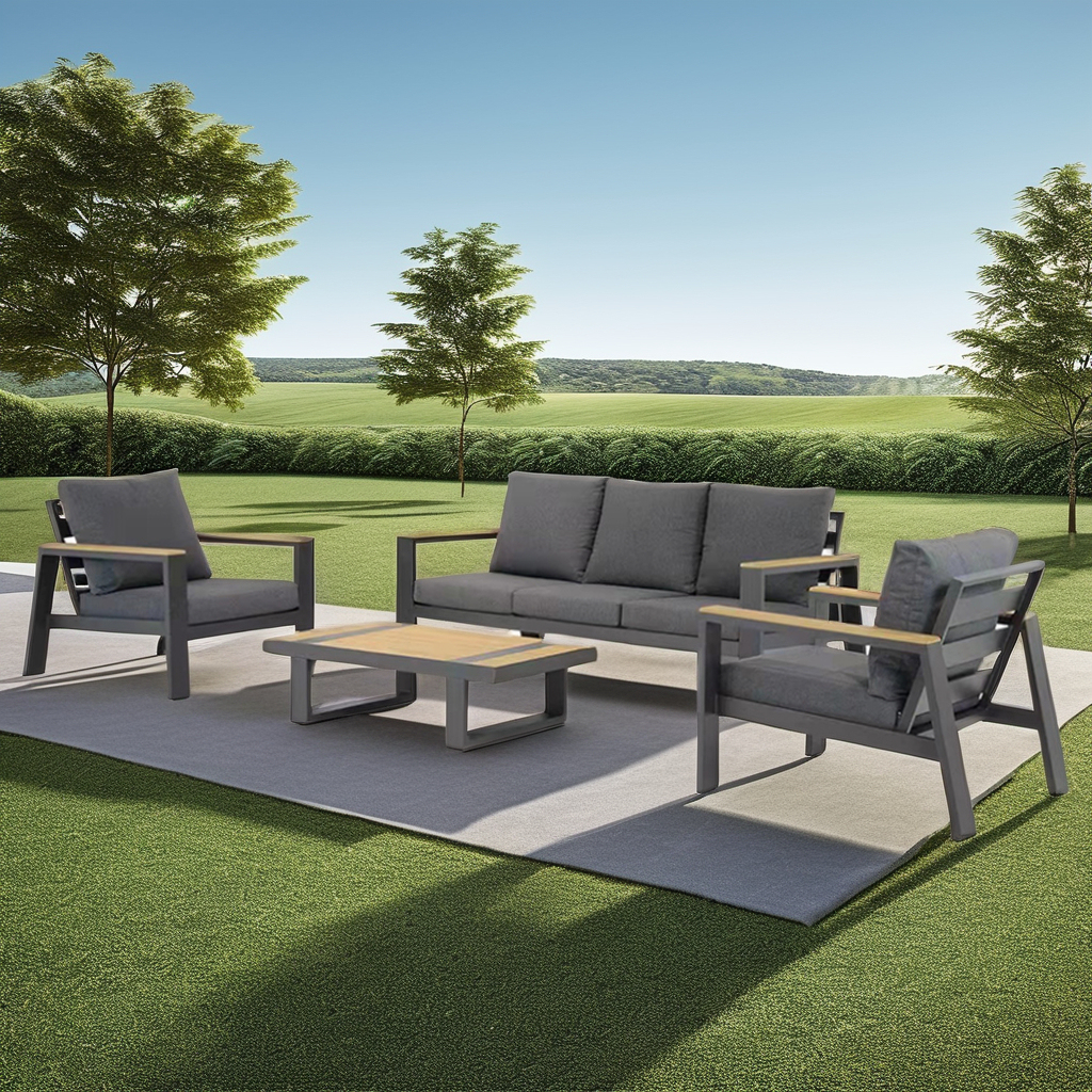 Deluxe Outdoor Aluminum 4 Pcs Conversation Cushioned Seat Sofa Set Garden Patio Dining Set Home Hotel Leisure Furniture