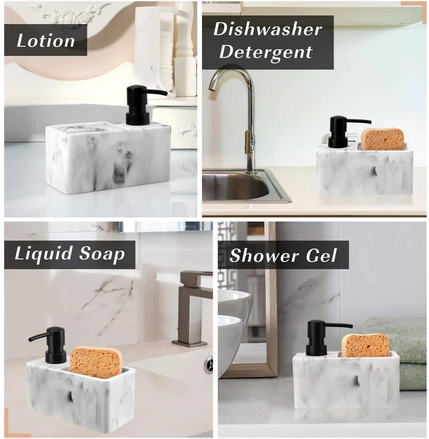 Lewondr Soap Dispenser Bottle With Sponge Compartment 220ml/7.44oz Countertop Hand Lotion Pump Bottle Resin Soap Dispenser