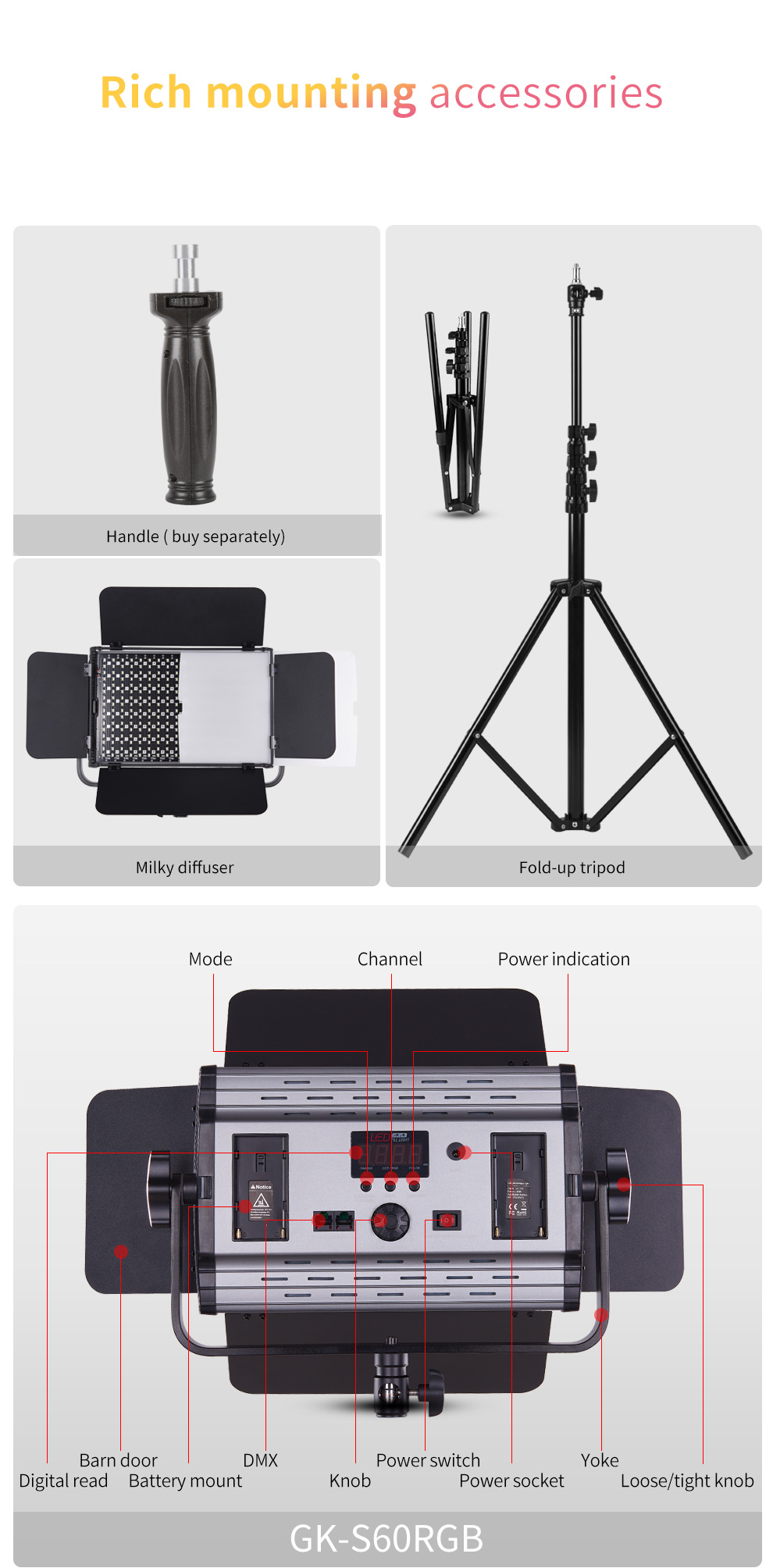 Tolifo Best Selling 60W 360 Colors DMX Youtuber RGB led Video Light For Film Shooting With 2.4G Remote Control