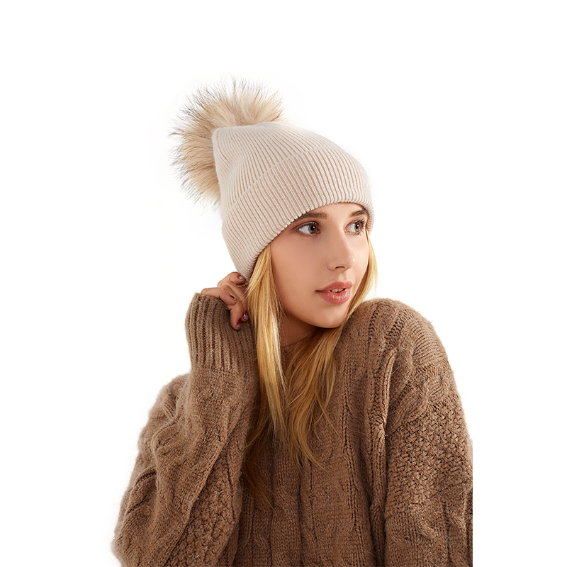 beanies with poms knitted wool cashmere slouch winter hat luxury warm beige hat cap