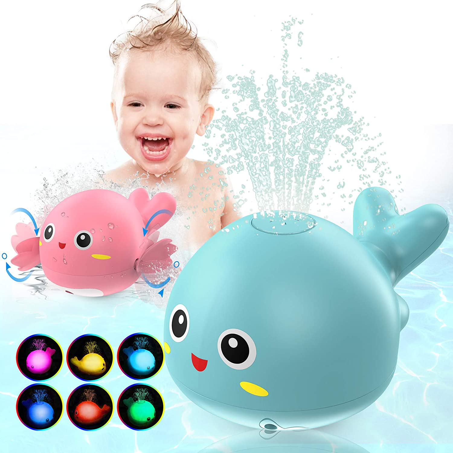 Детские Игрушки для ванны для малышей, игрушка для ванны с подсветкой, спринклер, автоматическая игрушка для ванны с цветной коробкой