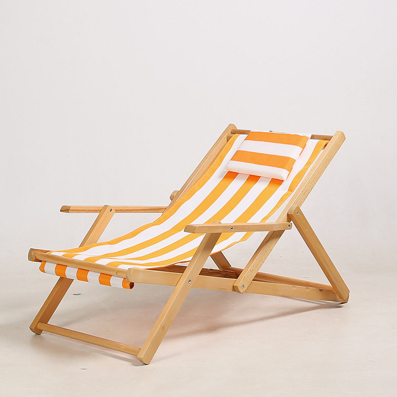 Pine Armrest Easy Recliner Oxford Canvas Flat Lounge Sling Chairs Accompanying Folding Lunch Break Chairs Portable Chairs//